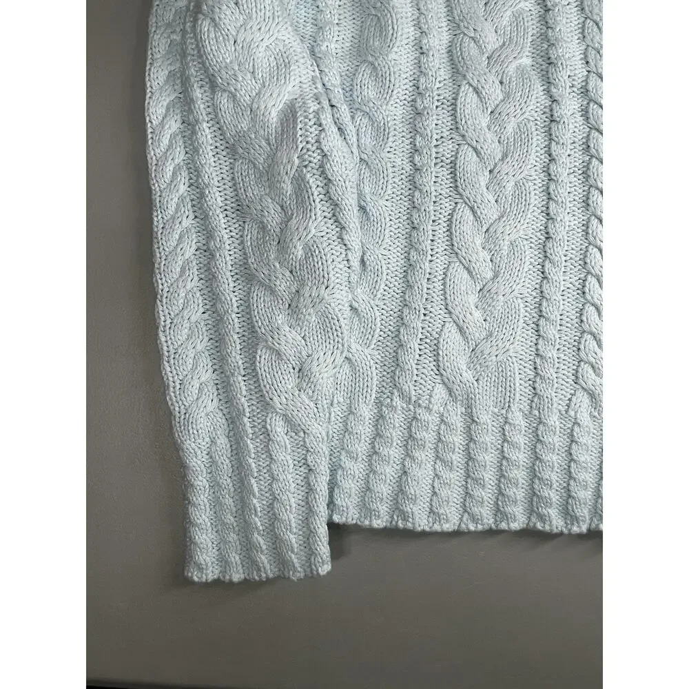 J Crew Cable Knit Crewneck Sweater Womens Medium Blue Midday Skies Classic